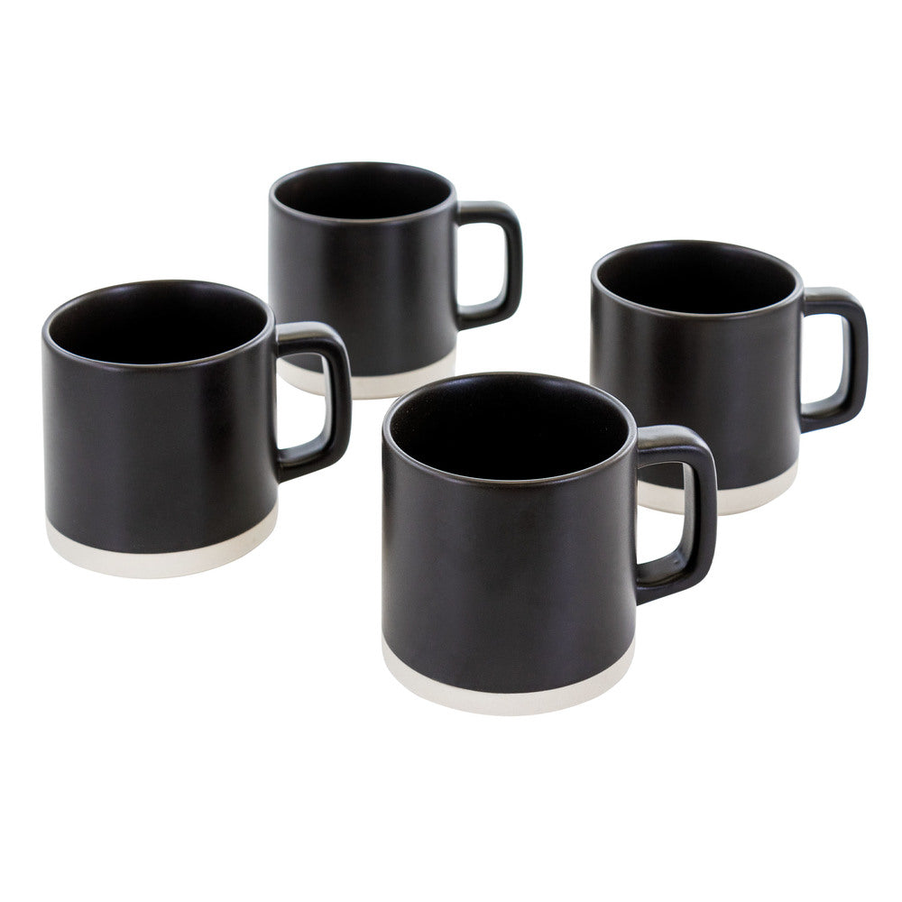 Artisanal Edge 4 Piece 13 Ounce Round Stoneware Mug Set in Graphite