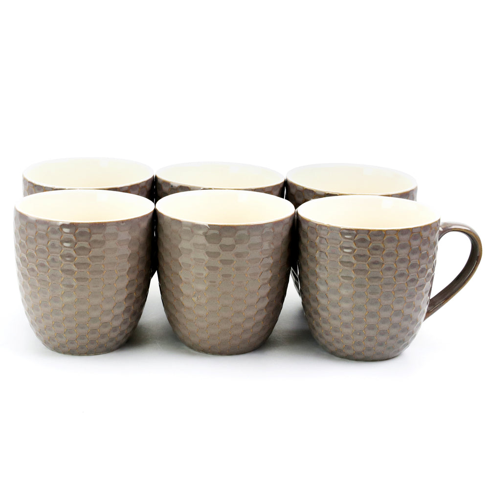 Elama Honeycomb 6 Piece 15 Ounce Round Stoneware Mugs in Deep Purple