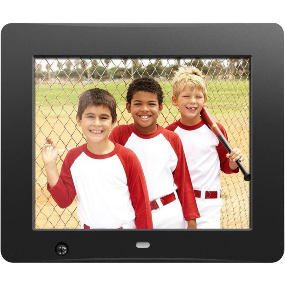 Aluratek 8 inch Digital Photo Frame with Motion Sensor and 4GB Built-in Memory - 8 LCD Digital Frame - Black - 800 x 600 - Cable - 4:3 - Autostart Slideshow, Slideshow, Background Music, Clock, Calendar, Auto On/Off Timer, Motion Detection - Built-in 4 G