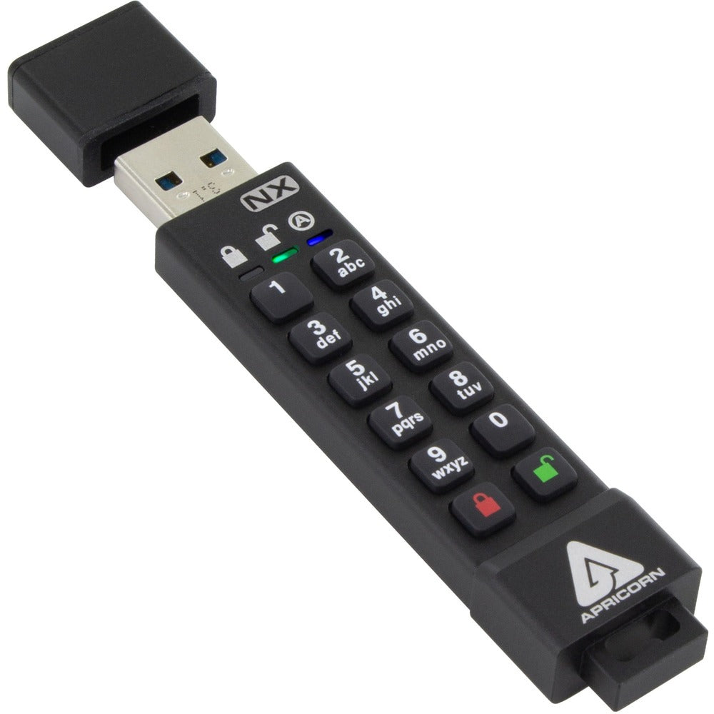 Apricon Aegis Secure Key 3NX: Software-Free 256-Bit AES XTS Encrypted USB 3.1 Flash Key with FIPS 140-2 level 3 validation, Onboard Keypad, and up to 25% Cooler Operating Temperatures. - 8 GB - USB 3.0 - Black - 256-bit AES