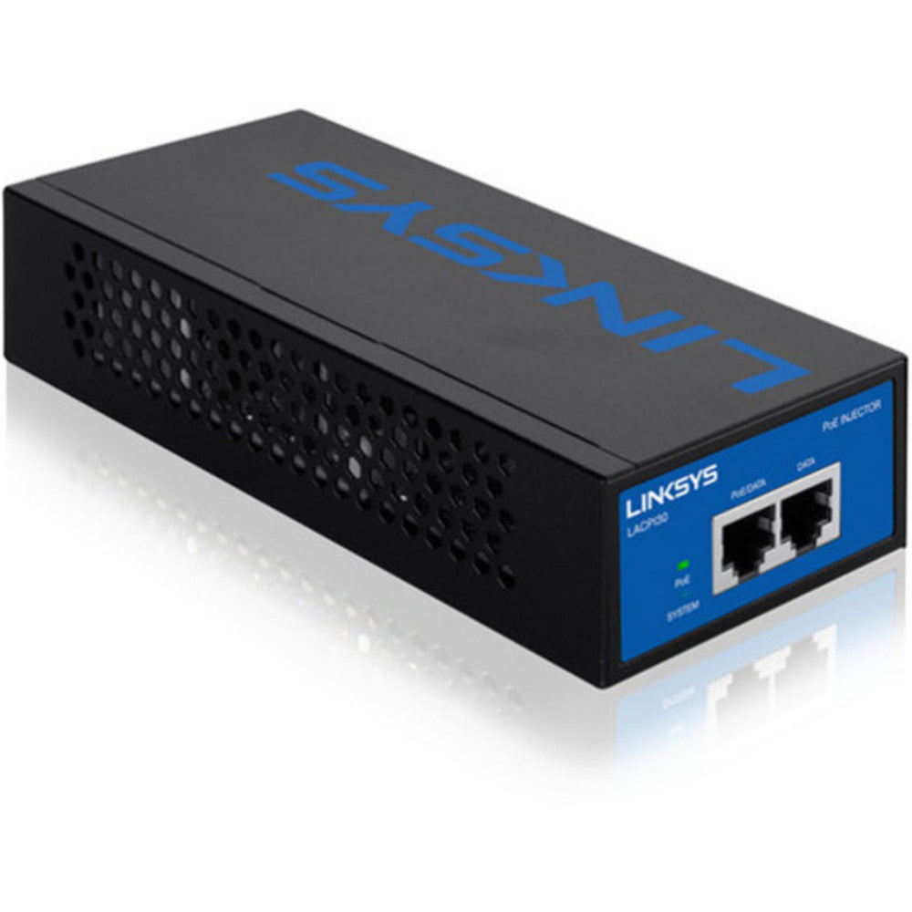 Linksys LACPI30 Gigabit High Power PoE Injector - 110 V AC, 220 V AC Input - 1 10/100/1000Base-T Input Port(s) - 1 10/100/1000Base-T Output Port(s) - 30 W - Wall Mountable