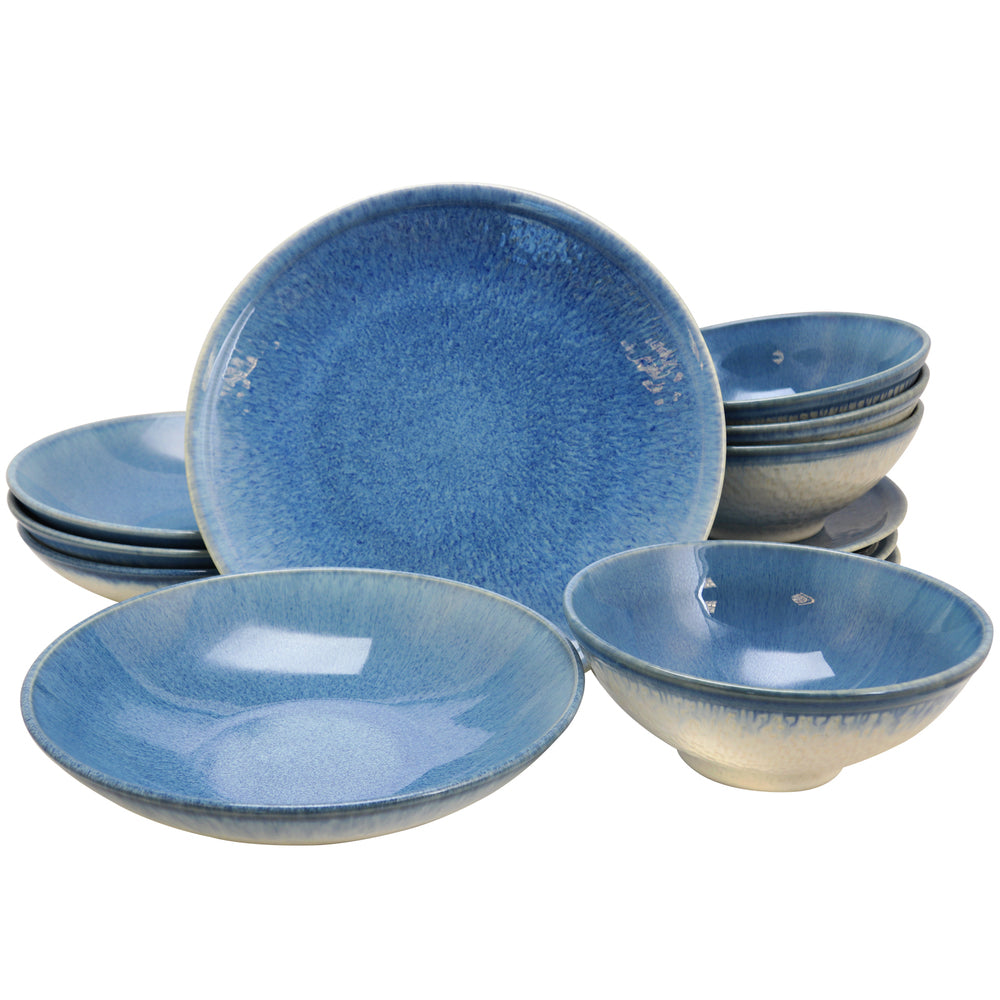 Gibson Elite 12 Piece Ombr and eacute; Blue Double Bowl Dinnerware Set