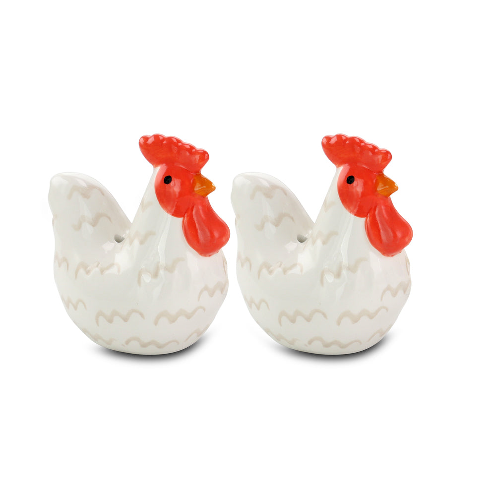 Urban Market Life on the Farm Collection Stoneware Rooster Matching Salt and Pepper Shaker Set