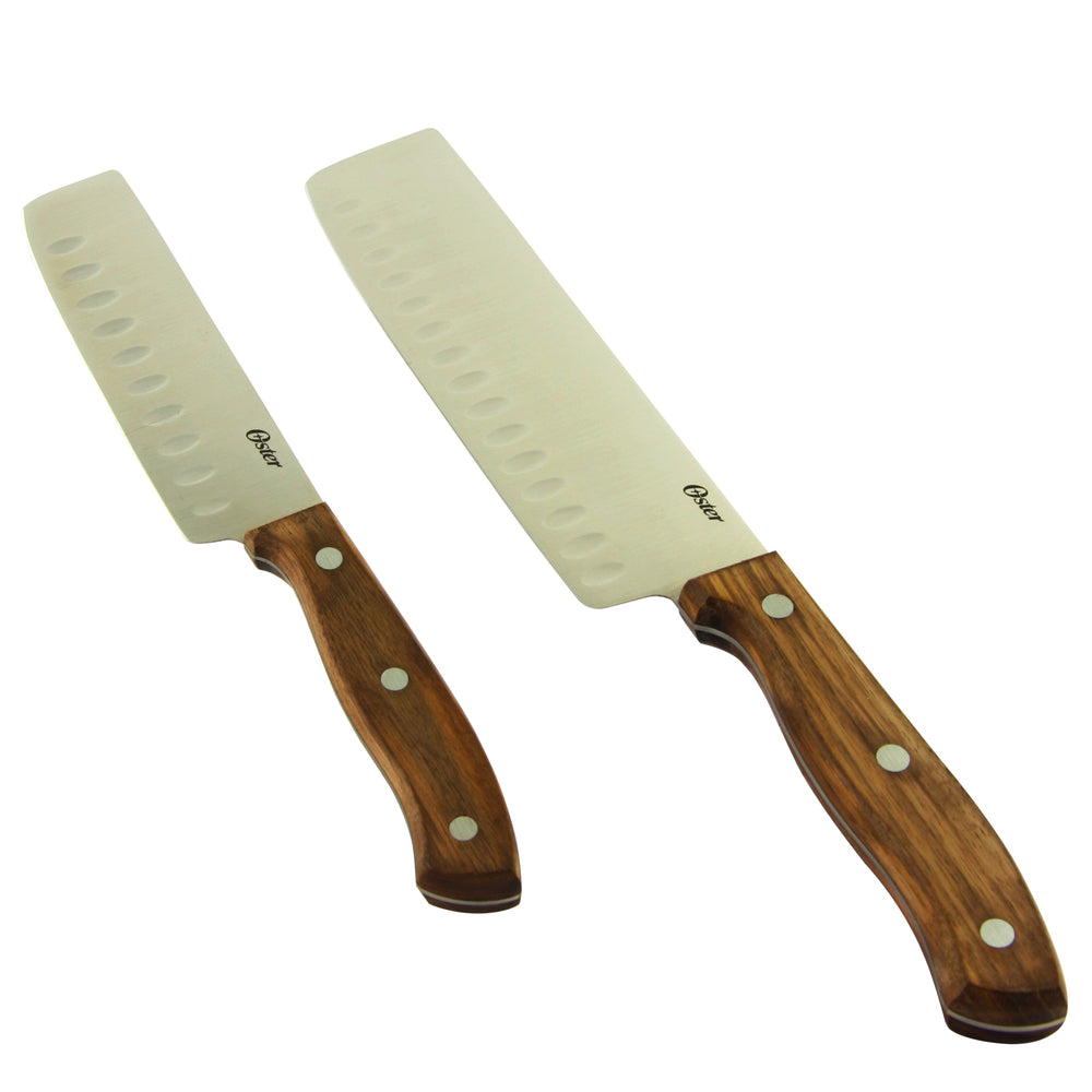 Oster Whitmore 2 Piece Stainless Steel Nakiri Knife Set with Black Walnut Handle