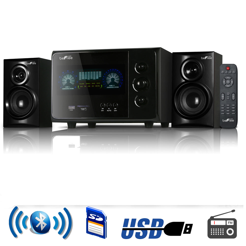 beFree Sound 2.1 Channel Surround Sound Bluetooth Speaker System in Black