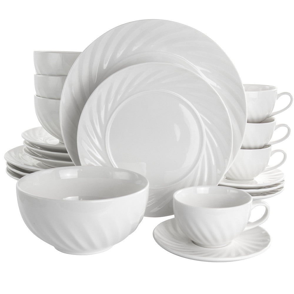 Elama Deluxe Clancy 20 Piece Porcelain Dinnerware Set in White