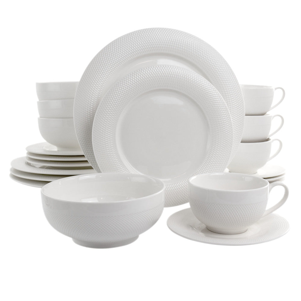 Elama Dione 20 Piece Porcelain Dinnerware Set in White