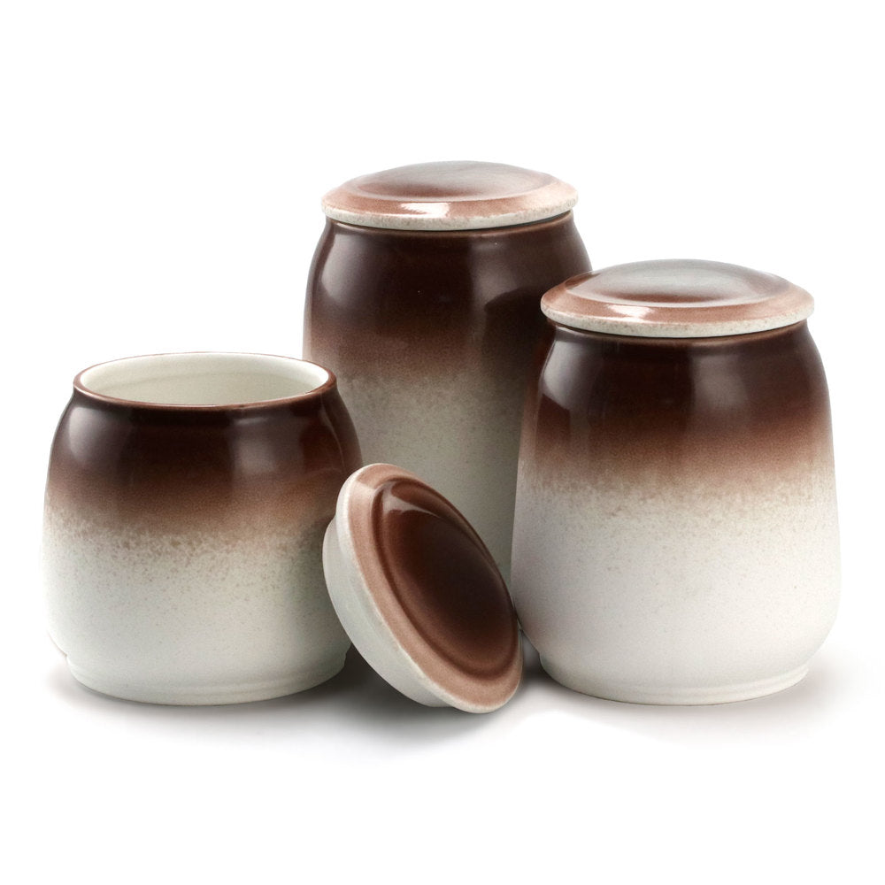 Elama 3 Piece Ceramic Kitchen Canister Collection in Toasted Coconut