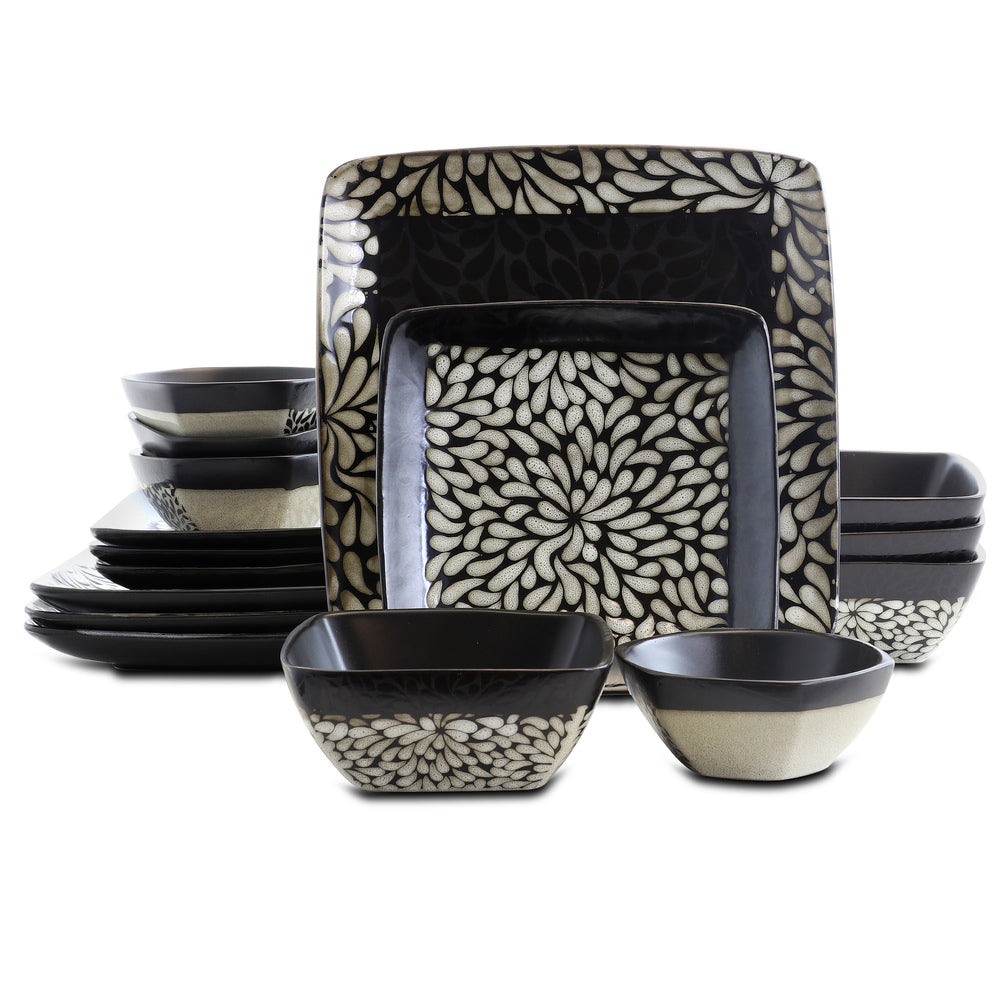 Elama Desert Bloom 16 Piece Stoneware Dinnerware Set