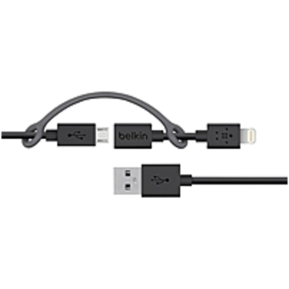 Belkin Lightning/USB Data Transfer Cable - Lightning/USB for iPhone, iPad, iPod - 3 ft - 1 x Lightning Female Proprietary Connector - 1 x Female Micro USB - Black