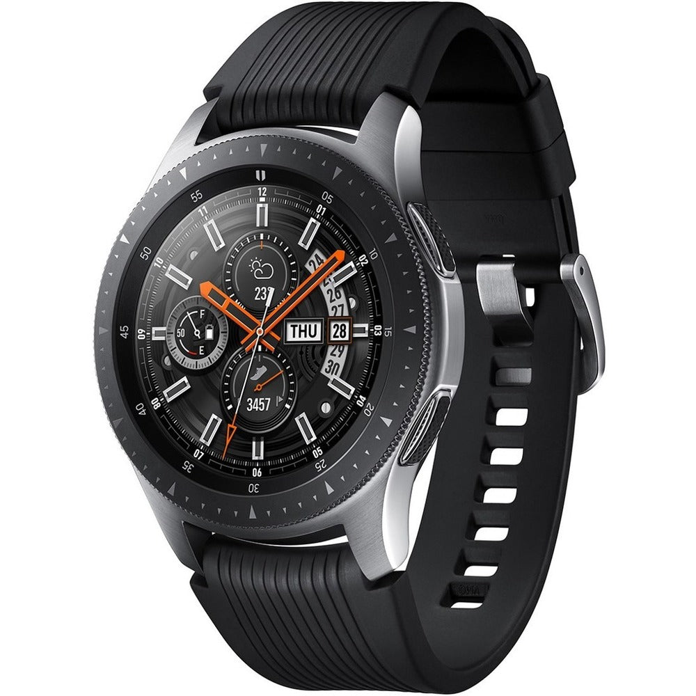 Samsung Galaxy Watch 46mm - Wrist - Accelerometer, Barometer, Altimeter, Gyro Sensor, Heart Rate Monitor, Ambient Light Sensor - Music Player - Heart Rate, Speed, Steps Taken, Sleep Quality, Calories Burned1.15 GHz Dual-core (2 Core) - 4 GB - 768 MB Stand
