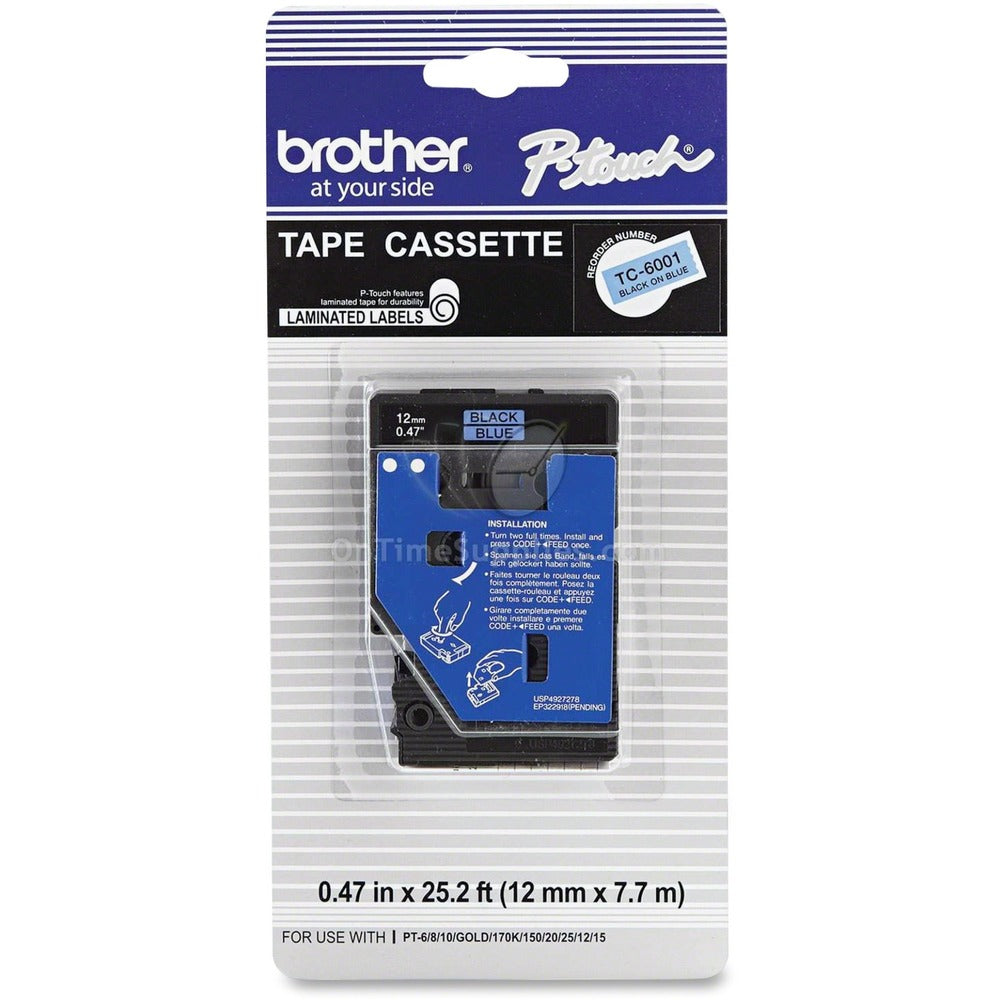 Brother P-touch 12mm Laminated Tape - 1/2 Width x 25 ft Length - Blue - 1 Each